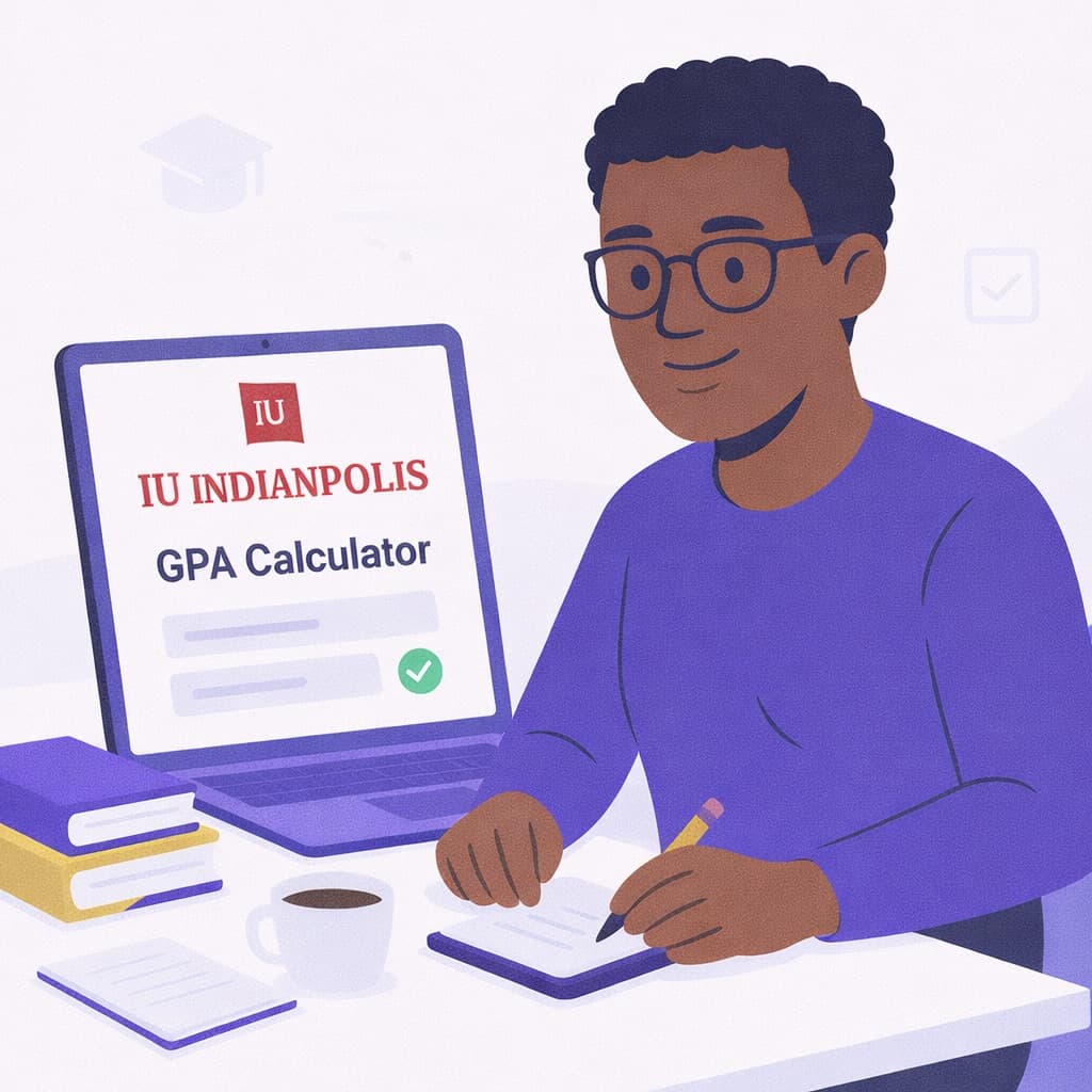 Student using IU GPA calculator on laptop at Indiana University campus
