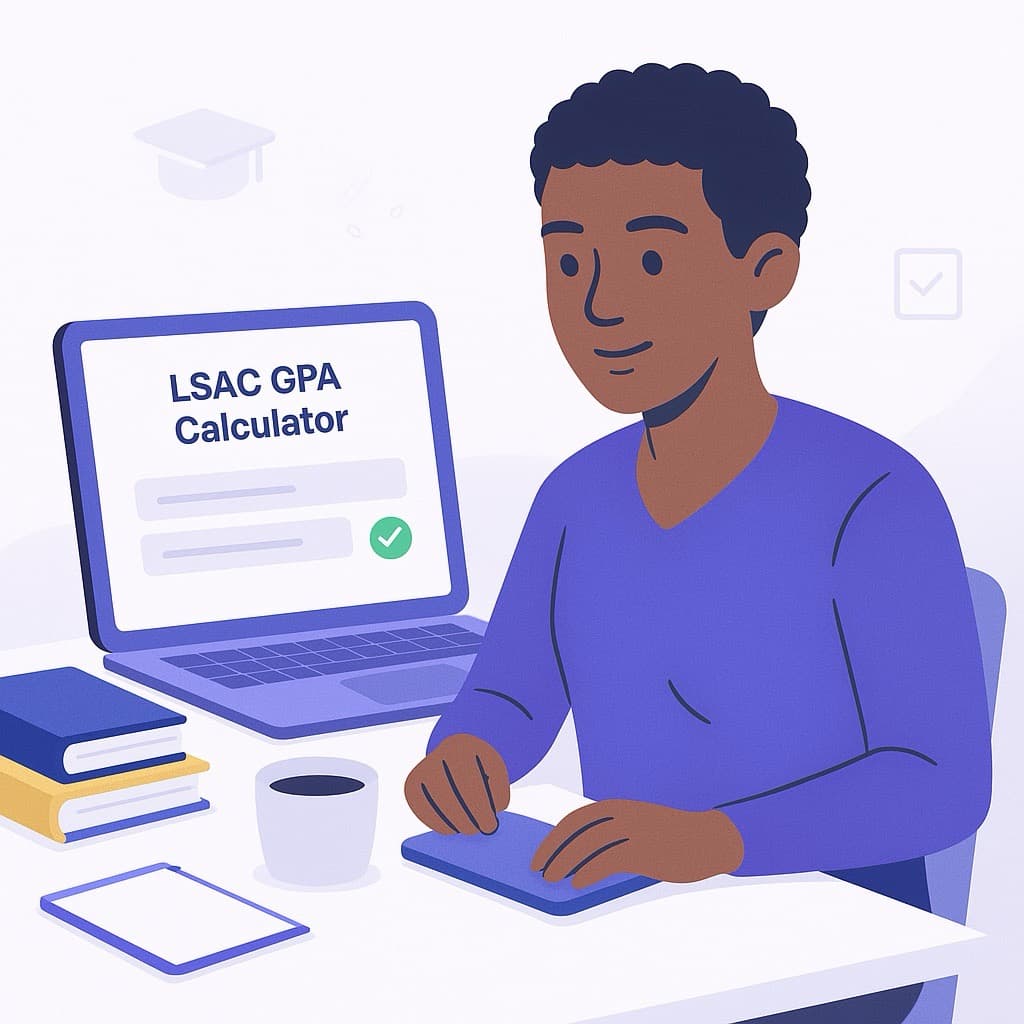 Law school applicant using the LSAC GPA calculator to prepare their application